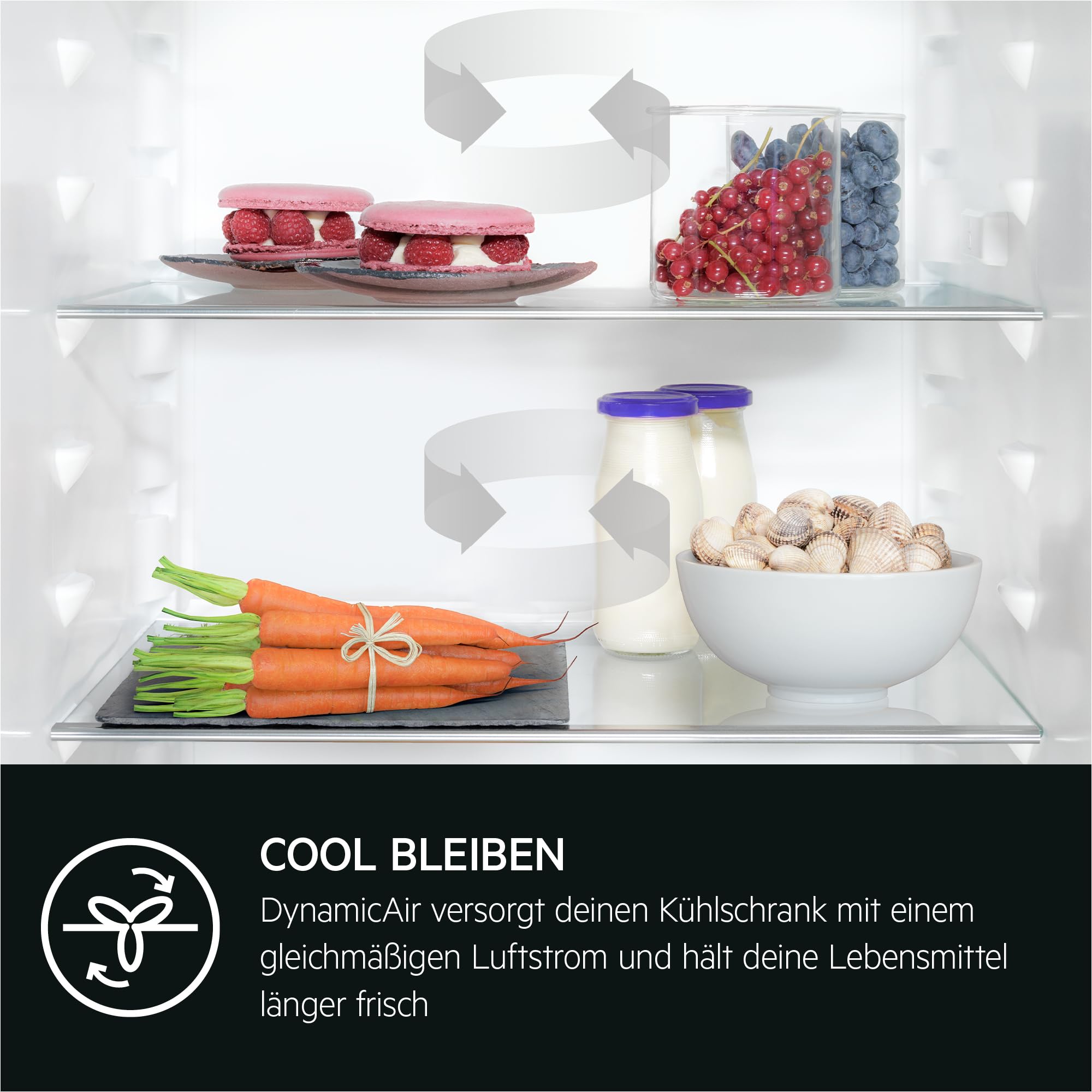 AEG Einbau-Kühlschrank 178cm, Serie 6000 DynamicAir: gleichmäßige Kälteverteilung auf allen Ebenen, Kühlaum 310L, SoftClosing, LCD-Display, Schnell-Kühlen-Funktion, Türalarm, Festtür, TK6DS18WEC