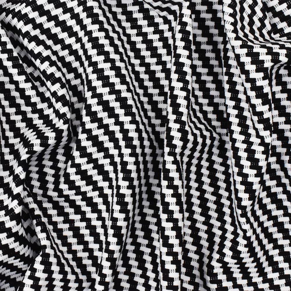 Black-White Famous Maker Twill Patterned Jacquard Activewear Knit Fabric by The Yard, 3yd Length