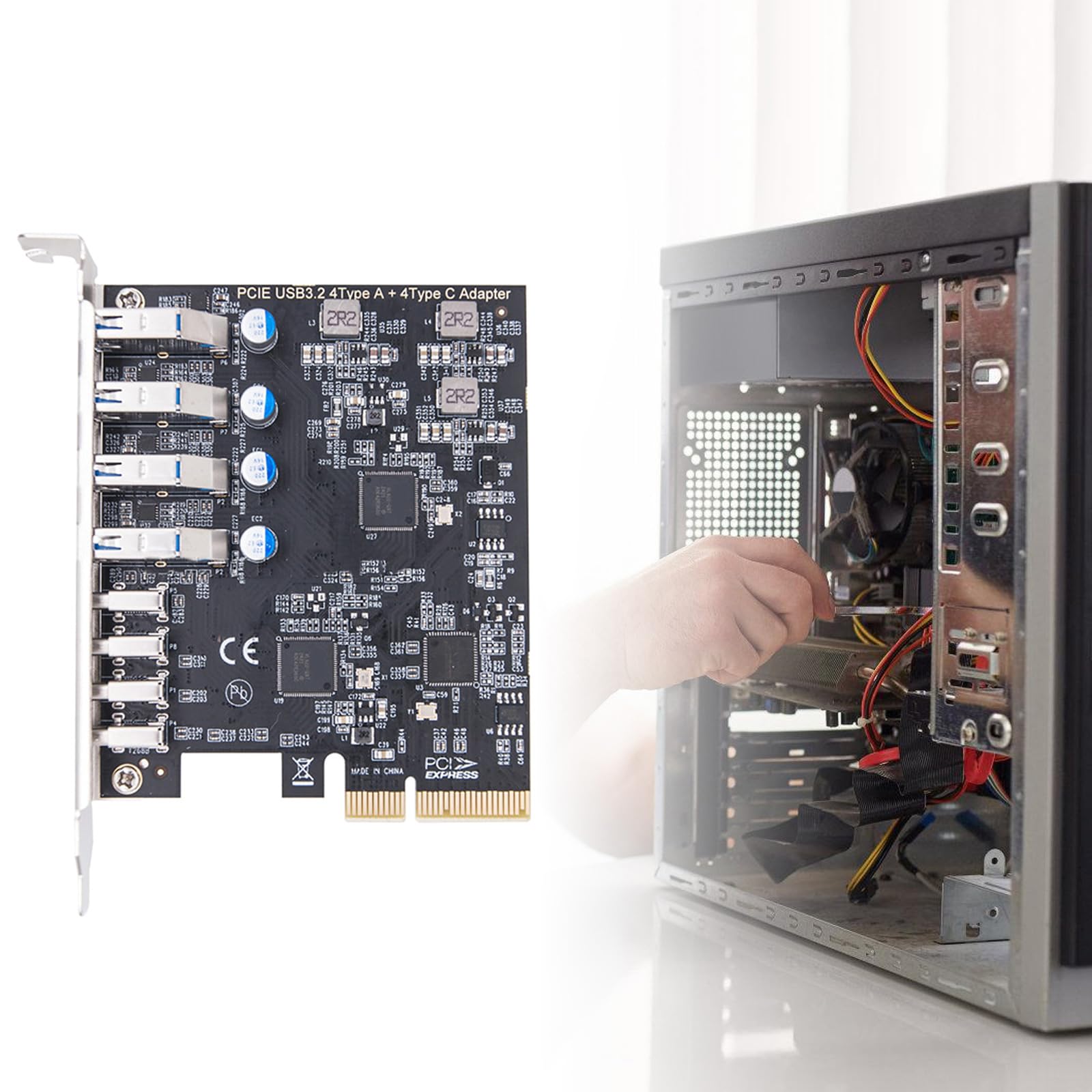PC Upgrades With 8Port USB3.2 PCIe Card Quick 10Gbps Data Transmission Multiports USB Interfaces Expansion