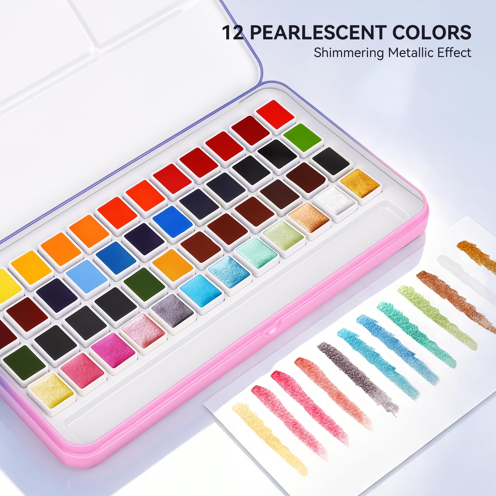 Set di pittura ad acquerello solido, 36+12 colori metallici con | Colori vivaci dei pigmenti/miscelazione liscia e facile