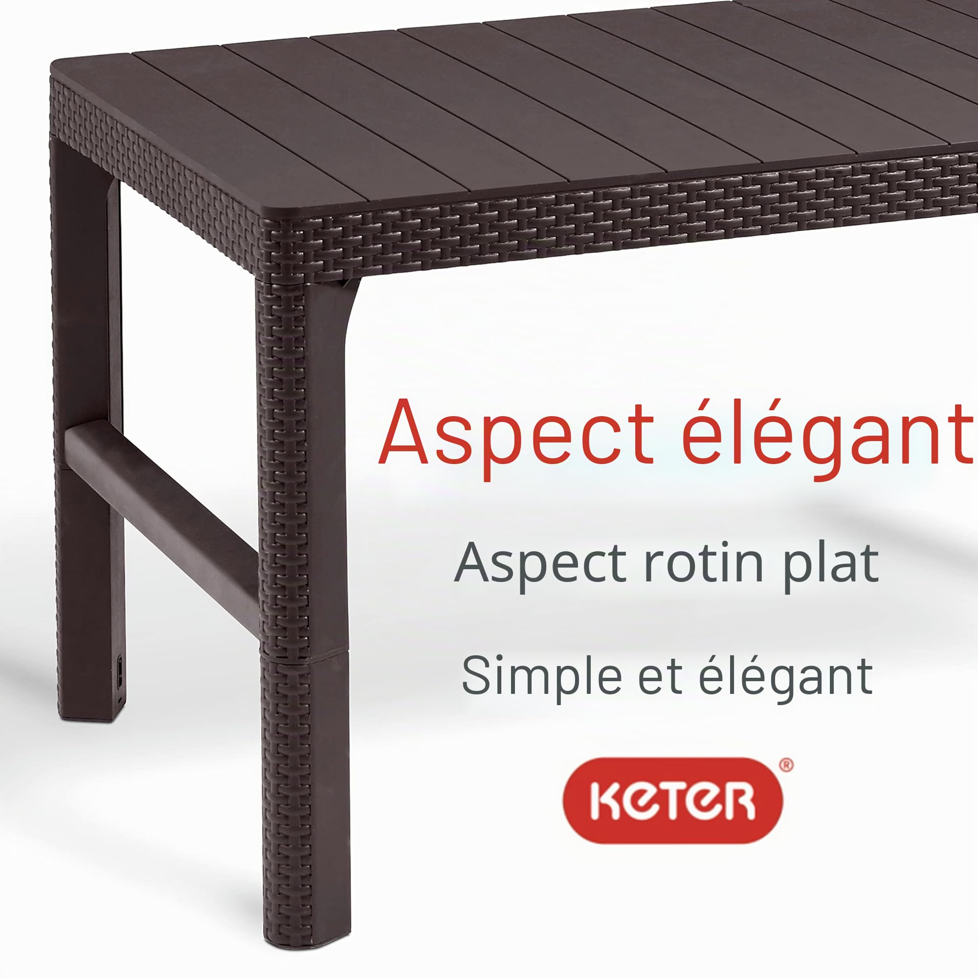 Keter Lyon table de jardin élégante, 2 en 1, résistante aux intempéries, marron, 116 x 71 cm, réglable en hauteur, balcon et terrasse, robuste et durable