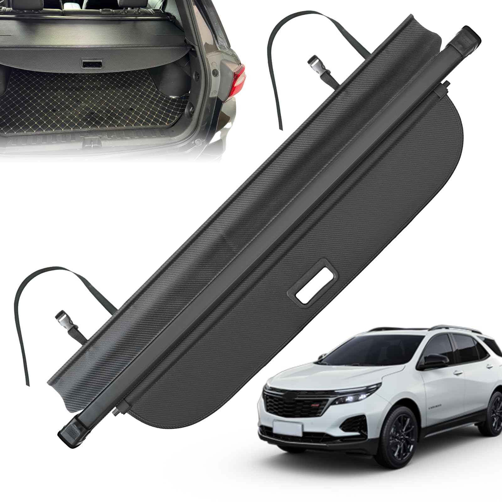 trunk cargo cover for chevy equinox gmc terrain 2025 2026, with carbon fiber texture, anti - peeping retractable security shade for privacy, suv accessories, extra cover (no equinox ev)