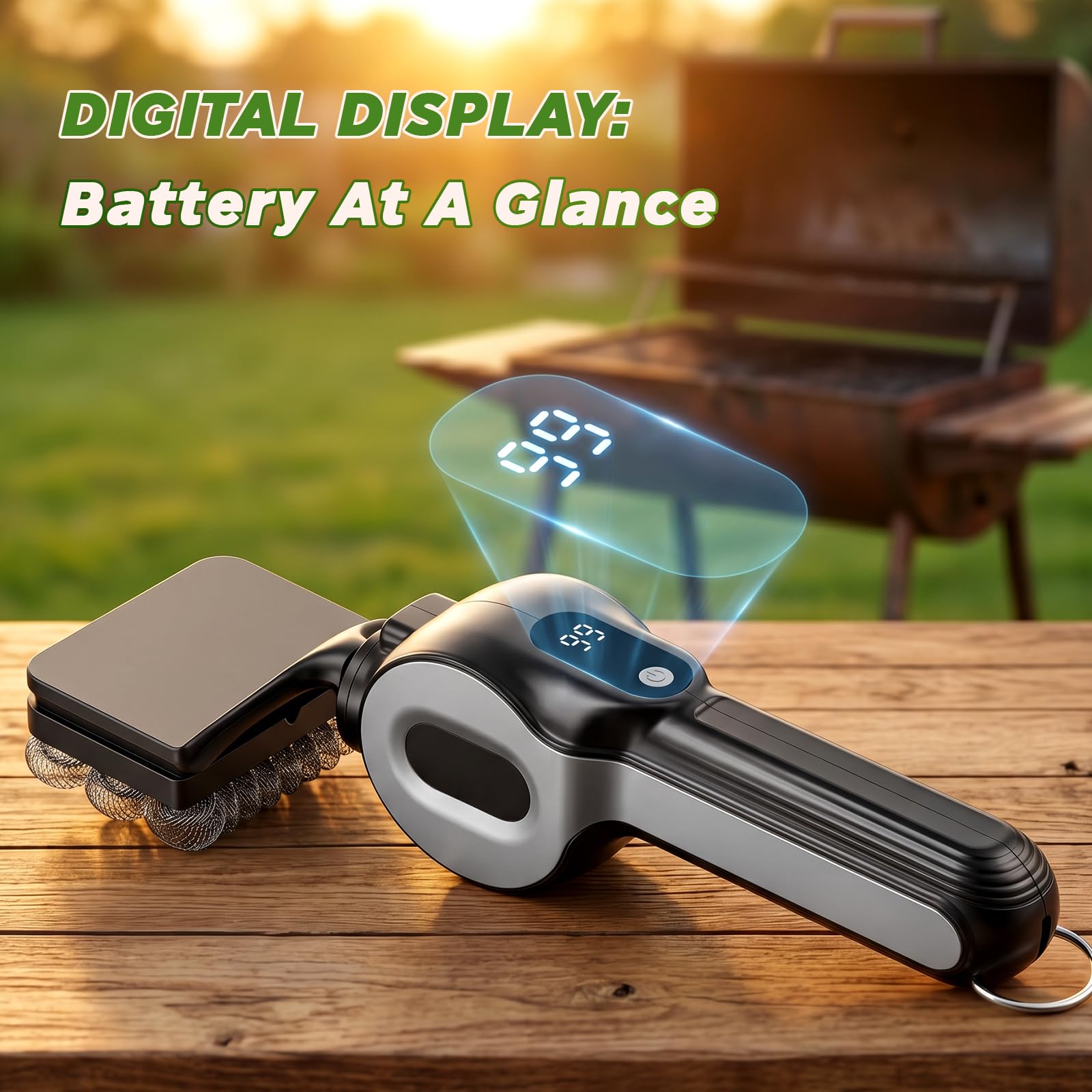 Limpiador de Barbacoa Electrica, 5 En 1 Cepillo Electrico Limpieza Barbacoa con Motor Sensible a la Presión de 1100 RPM, Pantalla LCD, Luz LED, Accesorios Barbacoa (No desprende Pelusa, ignífugo)
