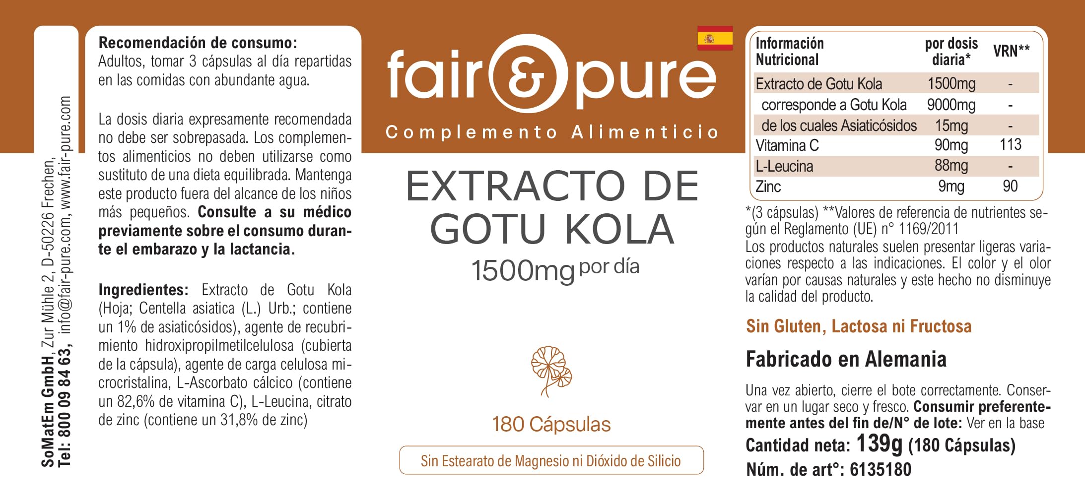 Fair & Pure® - Estratto di Centella asiatica 1500mg - 180 capsule - Centella asiatica - con vitamina C e zinco - vegano - altamente dosato