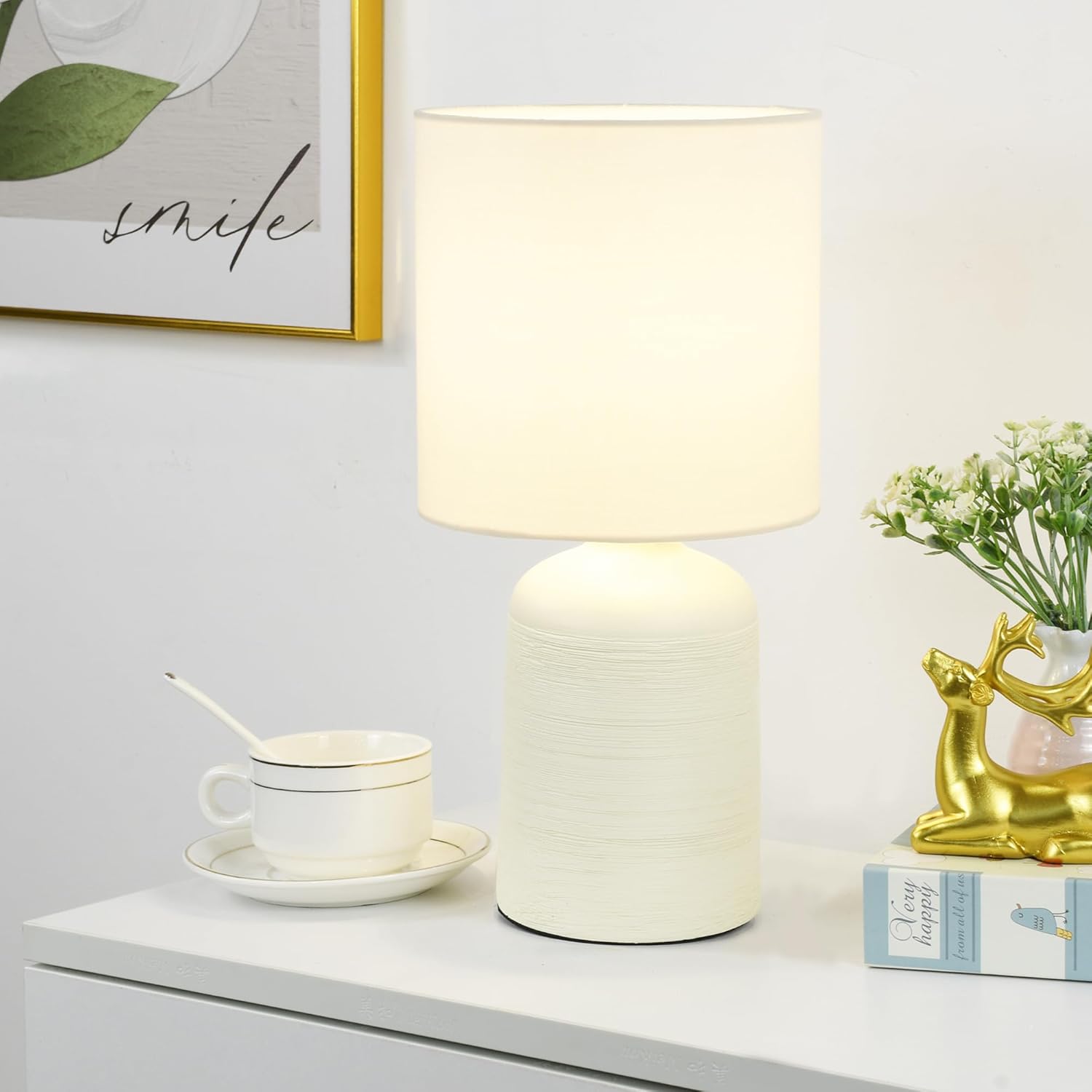 Lampwell Maye Small Ceramic Table Lamp for Living Room and Bedroom,Modern Kids Night Table Lamp,Φ6.3×H13IN,Bulb Excluded,Milk Curry (Cream)