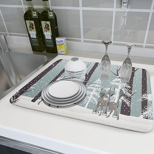 Vista 182 de Daisy On Old - Tapete de secado de platos de madera para encimera de cocina, tapete de secado de madera turquesa de 18 x 24 pulgadas con tapete