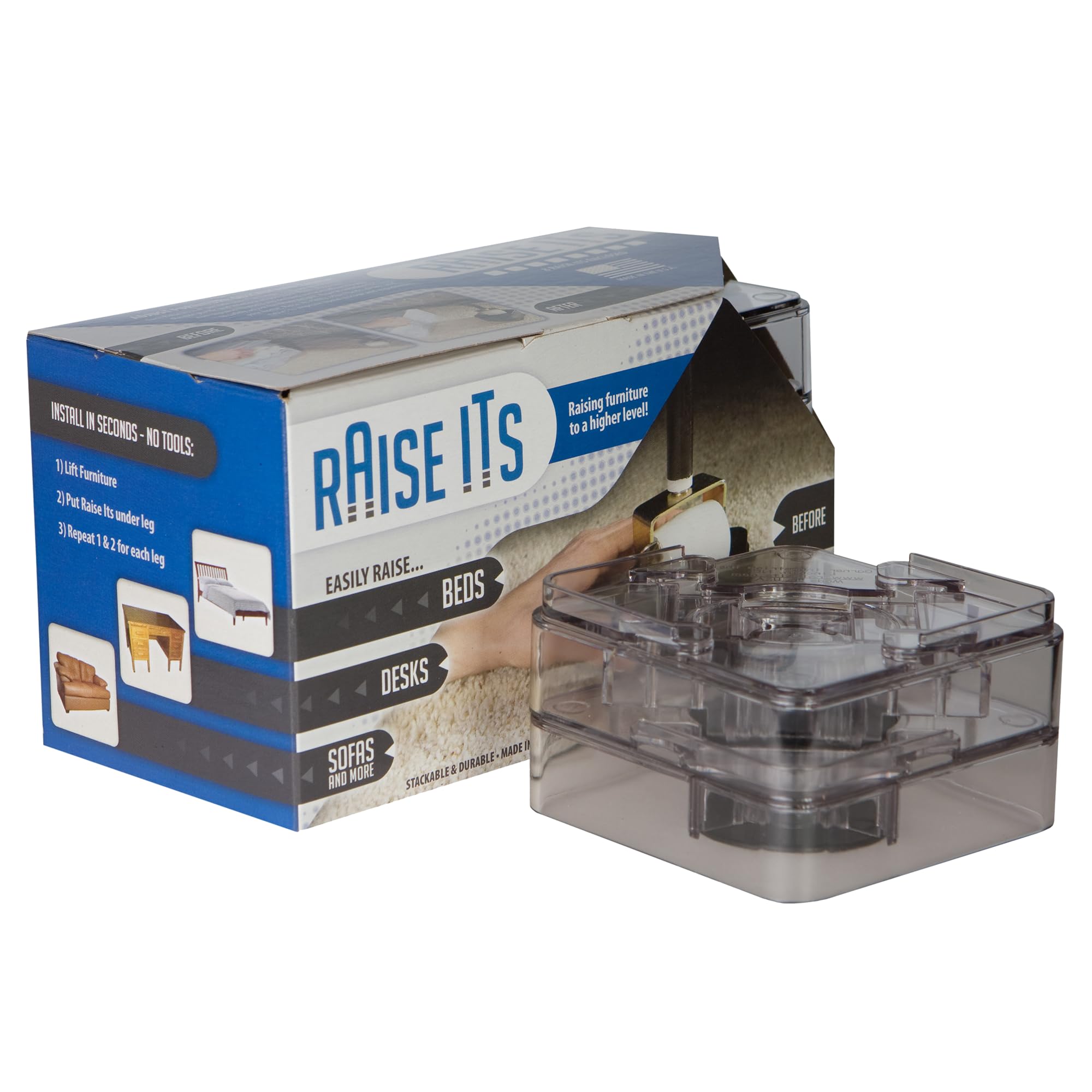 Headwind Raise ITS Furniture Risers Bed Risers Desk Risers, Clear 1"x4"x4" (8 Count)