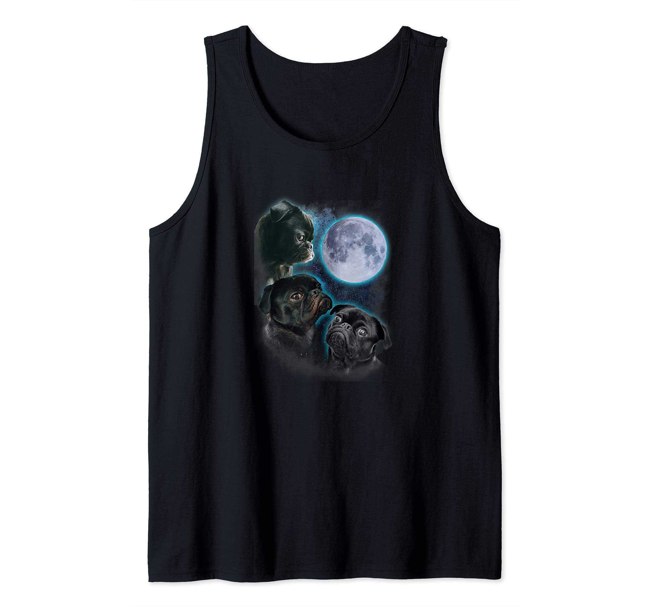 Three pug moon Tank Top, Black, S