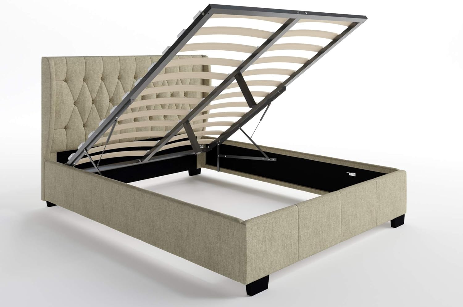 Upholstered Platform Bed with Tufted Wingback Headboard and Gas Lift Up