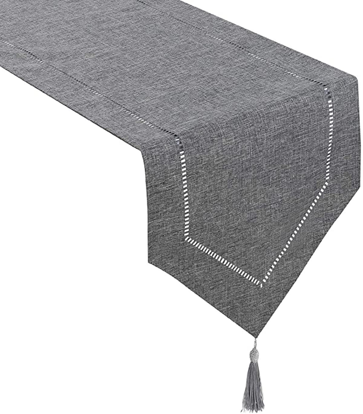 KASTWAVE Decorative Linen Table Runner with Tassels Tabletop Collection 14 x 72 Inches Table Runners for Everyday Dining Wedding Party Holiday Home Decor (14" x 72", Grey)