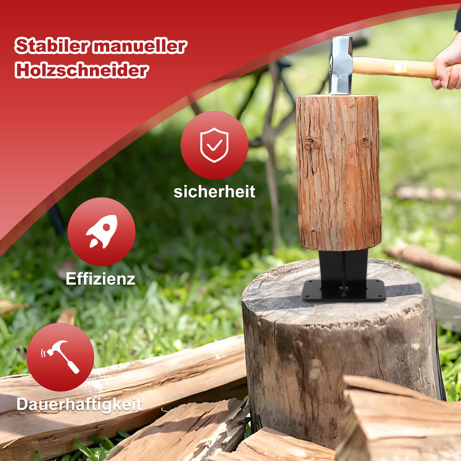 Holzspalter manuell, Anzündholz Spalter Handholzspalter, Gefertigt aus Hochfestem Stahl, Spalter Holz Wood Splitter manueller Holzspalter für Indoor & Outdoor, 13x10x20cm