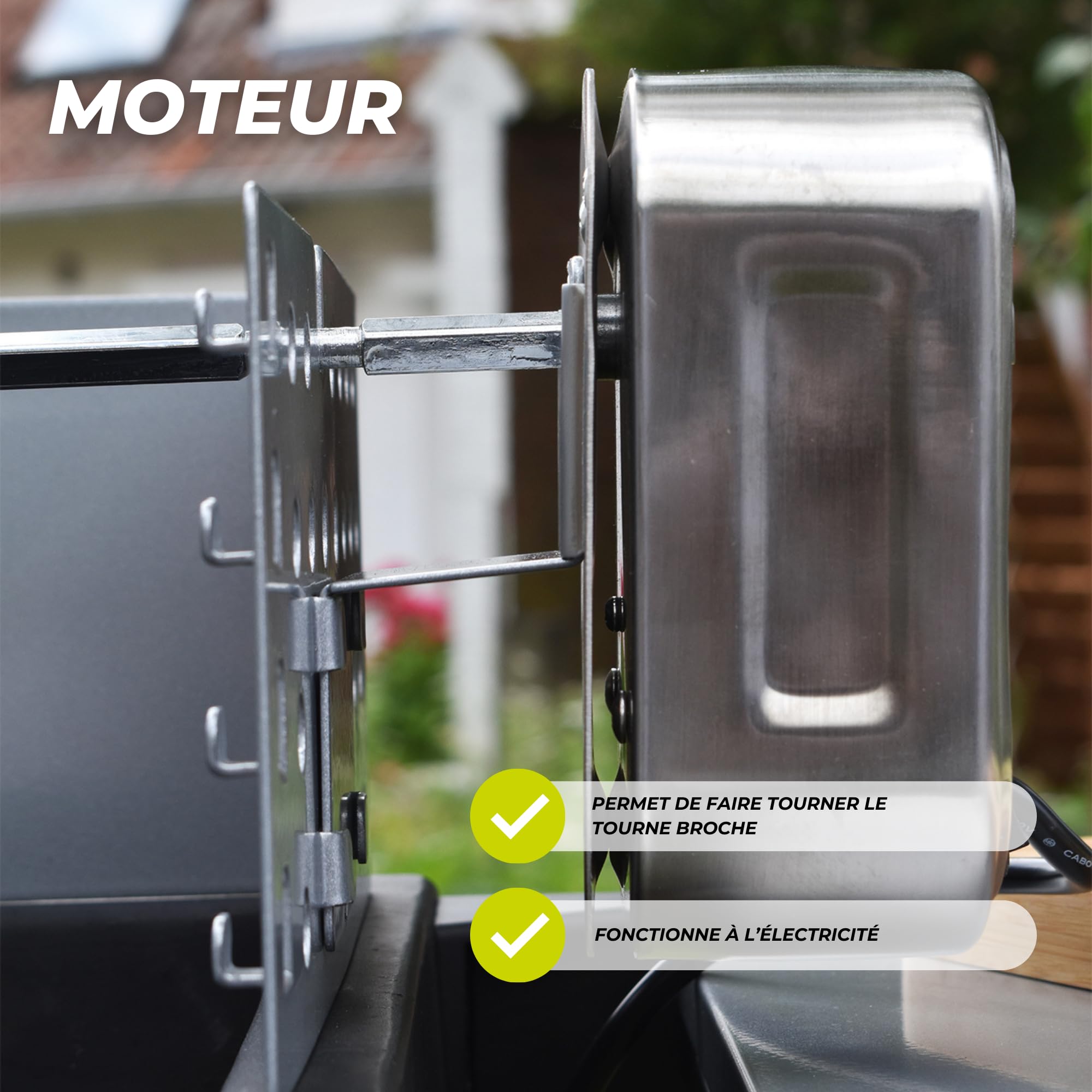 Cook’in Garden - Motor Giratorio eléctrico de Acero Inoxidable, 220 voltios, Compatible con Broche AC296, Accesorio para Barbacoa de Carne y Ave, Resistente y fiable, Uso Exterior
