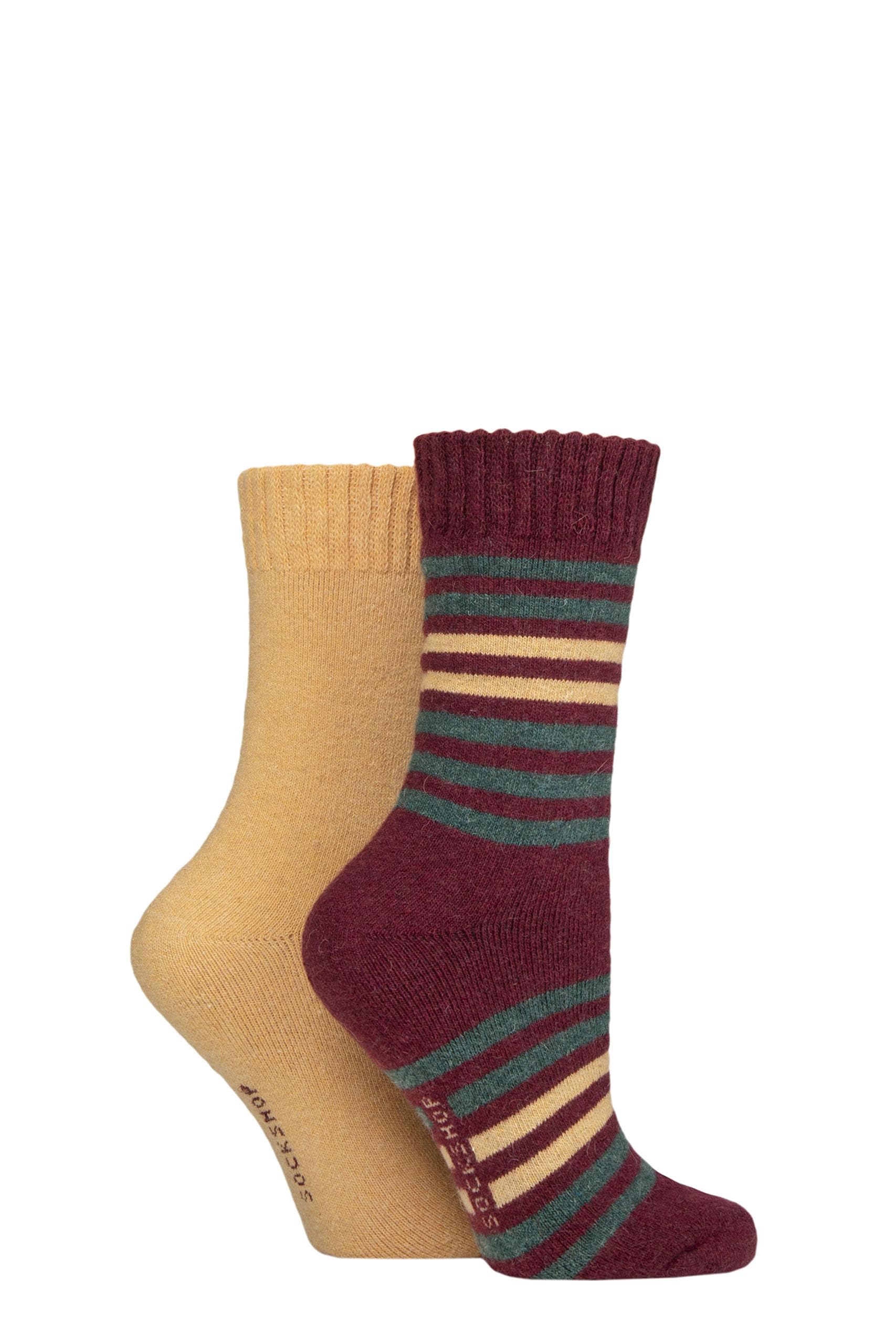 Sockshop Women's Cinnamon Striped Cushioned Boot Socks - Wool Mix Striped & Plain In A 2 Pair Multipack For Outdoors, Hiking & Walking (Uk, Numeric, 4, 8, Regular, Regular, )