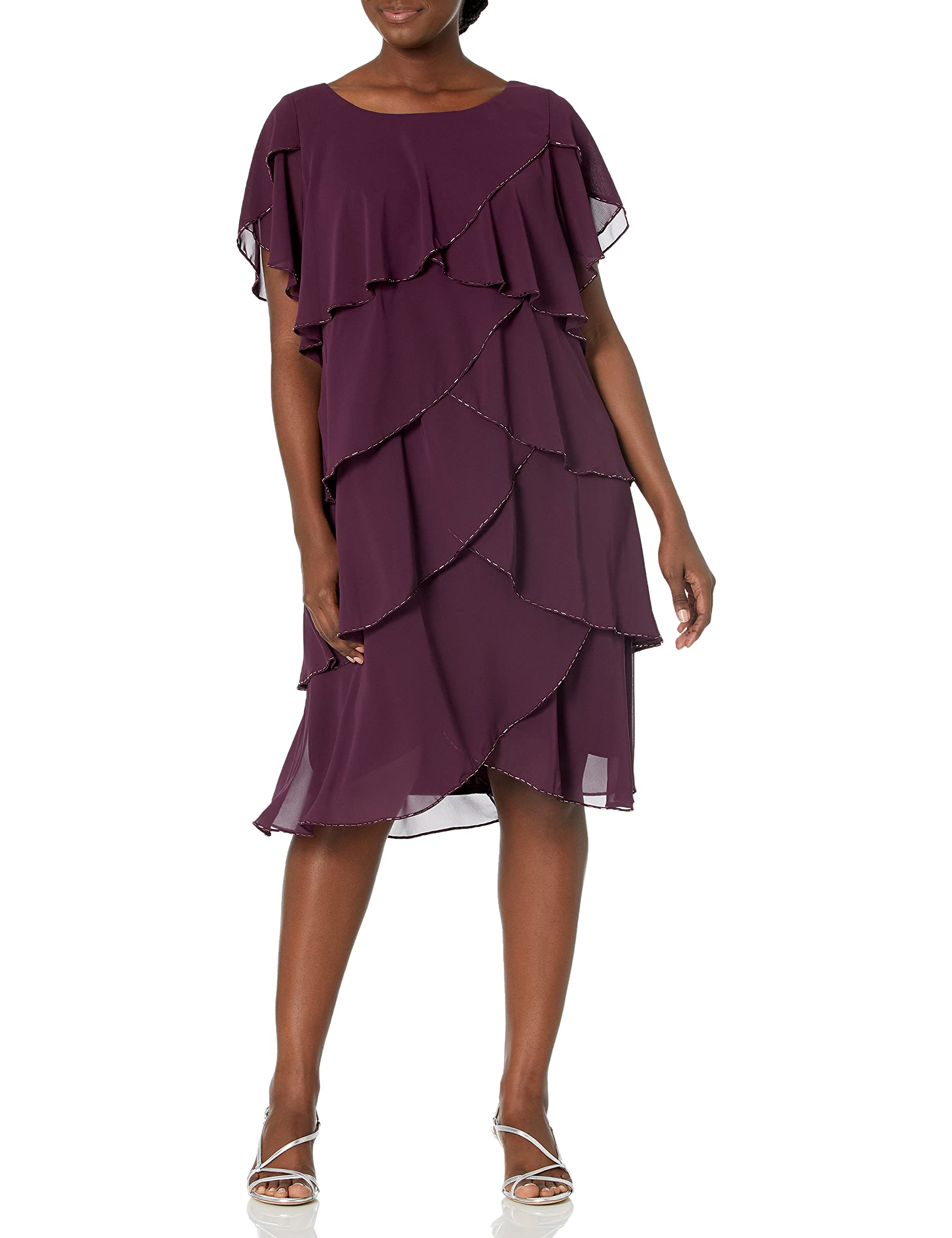 S.L. FashionsWomen's Plus-Size Rhinestone Cape Jacket Multi Tiered Dress Special Occasion Dress