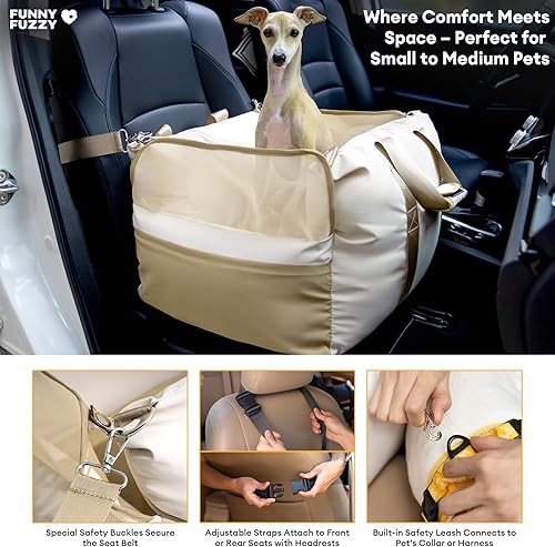 Miniatura 4 de FUNNY FUZZY Asiento de automóvil impermeable para perros pequeños y medianos de hasta 35 libras, asiento elevador para mascotas desmontable y