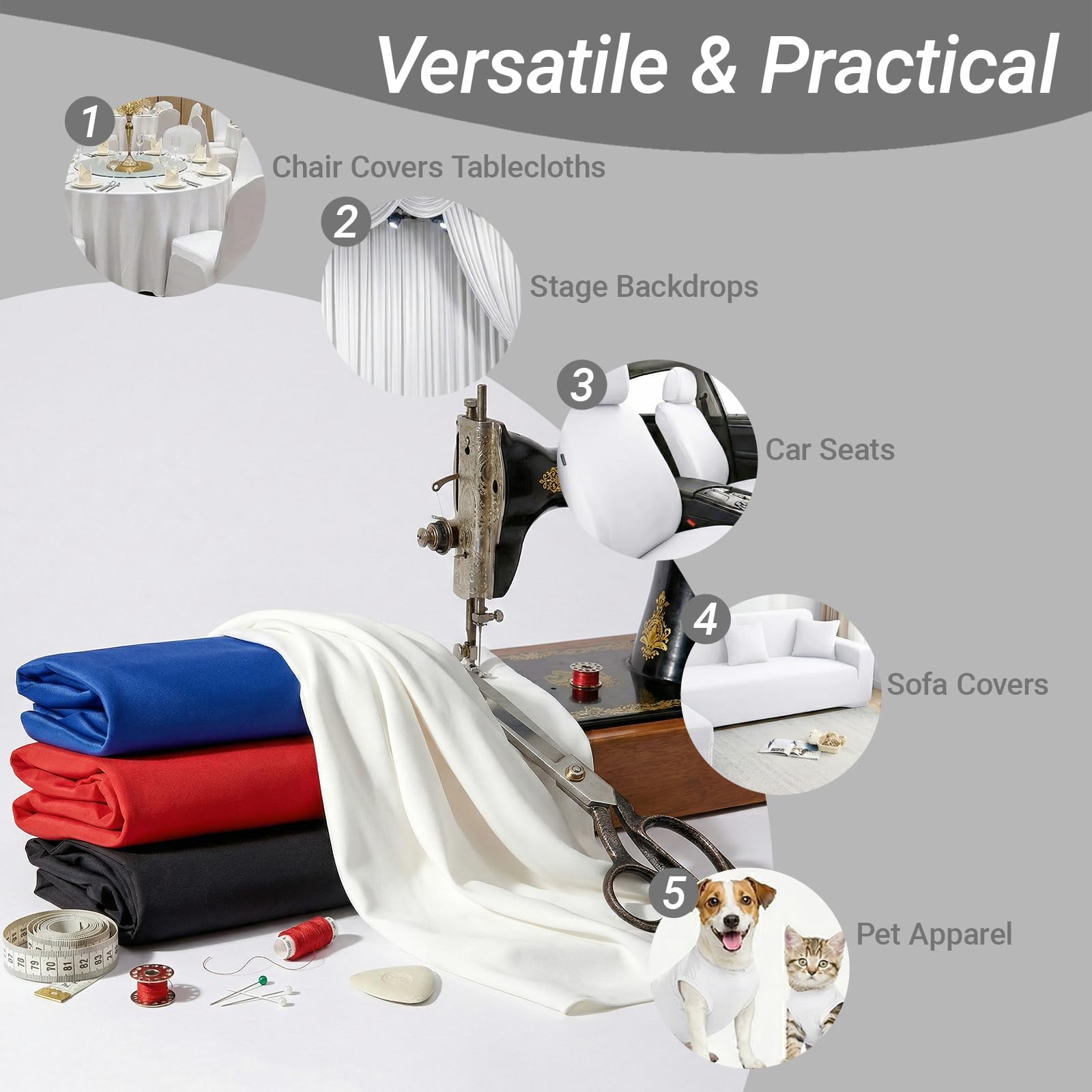 Q&J FABRIC CO. 59 Inches Nylon Spandex Fabric 82% Nylon, 18% Spandex, 5.90 oz/yd², Shiny Swimsuit Fabric, 4-Way Stretch Swimsuit Material, for Sports, Dance, Yoga(White, 1 Yard) - 5