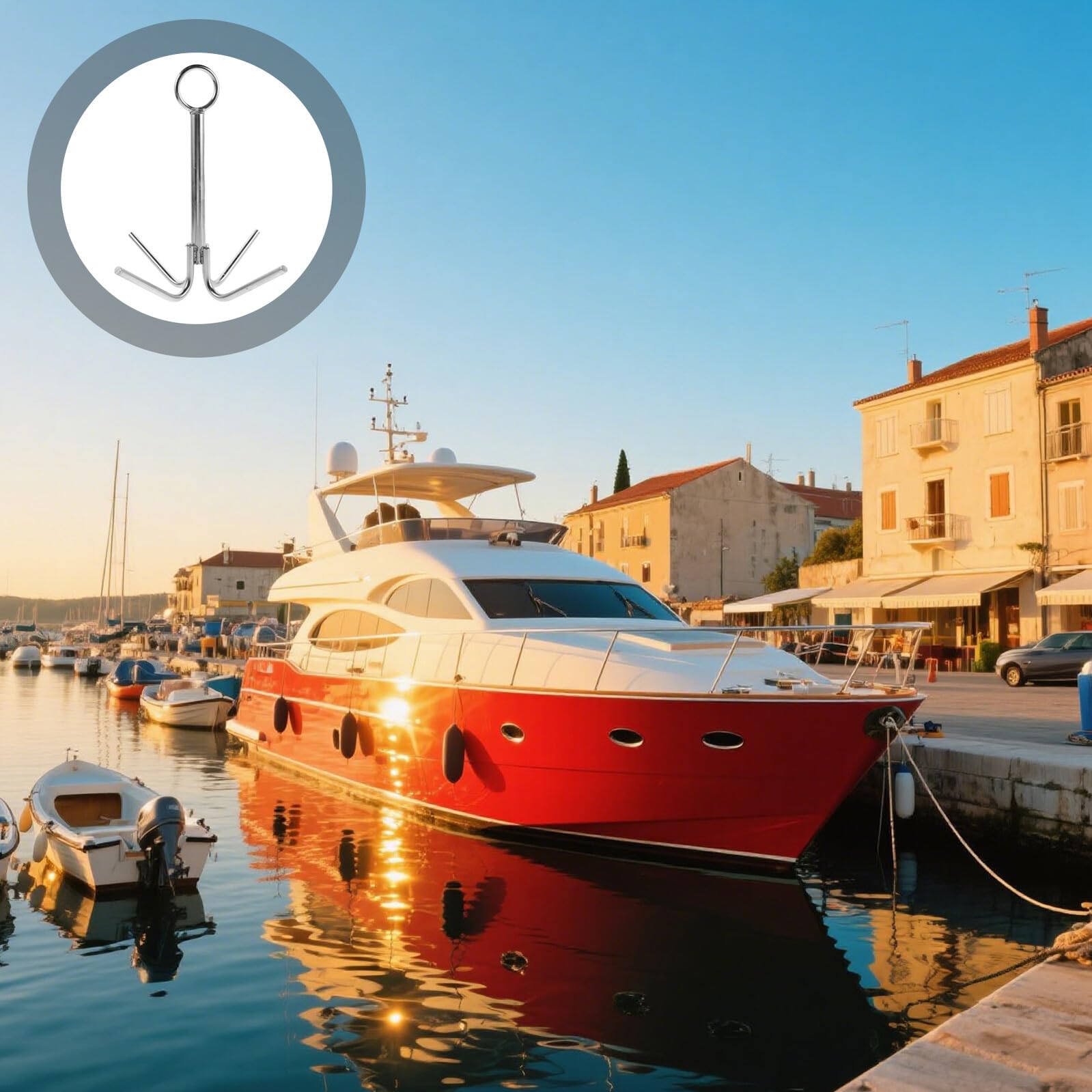ORFOFE Ancora a Rampino a 4 Punte in Acciaio Inossidabile Antiruggine Compatta per Yacht e Gommoni Gancio per Ancora Marina Multi-Punta per Ormeggio Barche e Pontoni