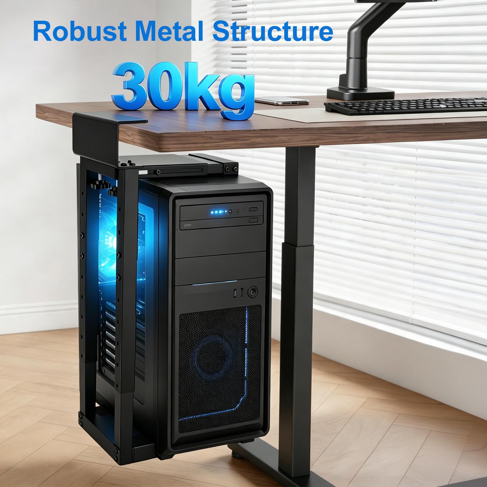 30KG Heavy-Duty PC-Halterung unter Schreibtisch, vertikale Montage, Ohne Bohren,Verstellbare PC-Halterung mit Schutzpolstern, 16,1"-25,6" Höhe, ideal für Büro, Zuhause, Klassenraum