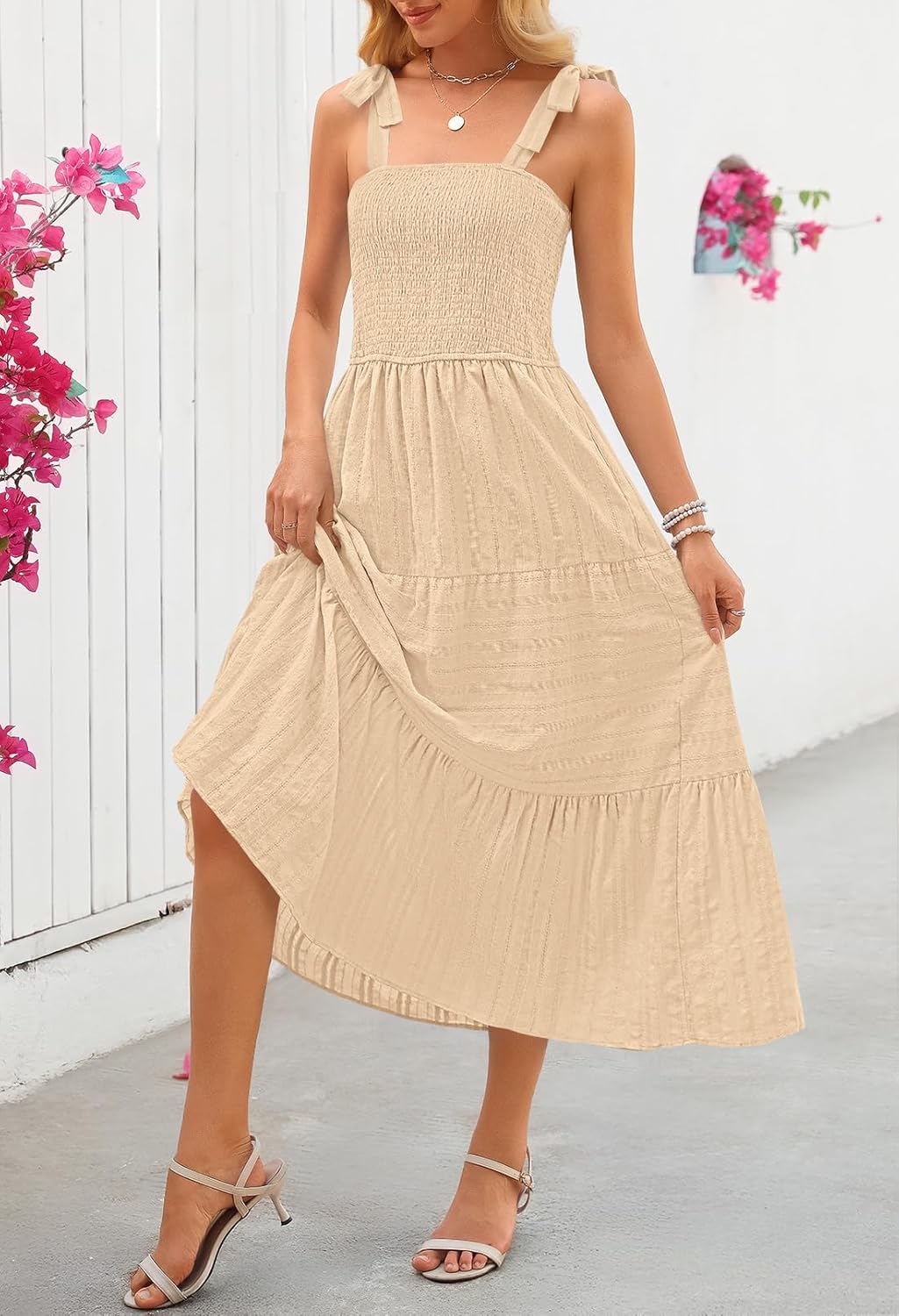 MEROKEETY Women's 2026 Spring Boho Maxi Dress Summer Beach Vacation Casual Sleeveless Smocked A Line Sundress with Pockets - Image 3