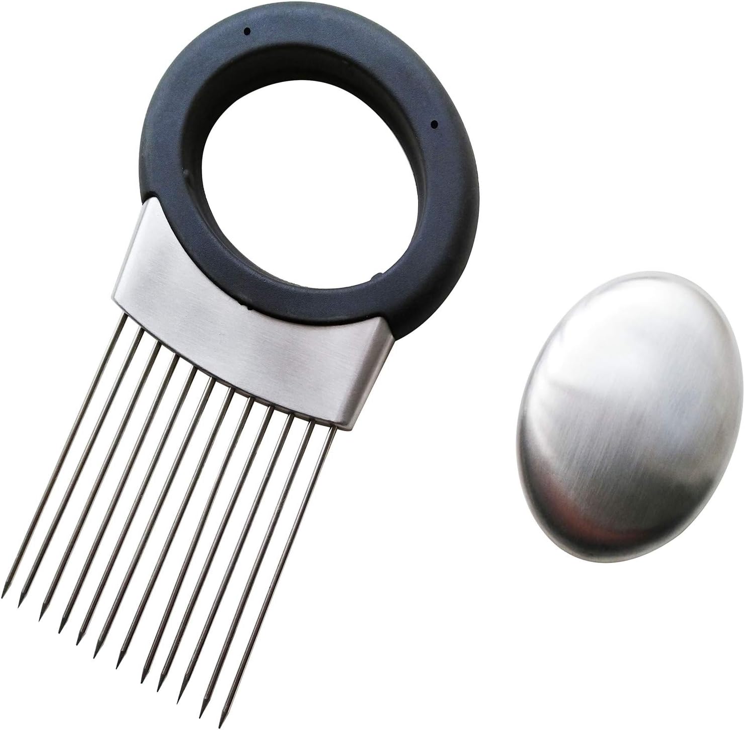 Stainless Steel Onion Holder Vegetables Tomato Potato Meat Slicer Guide Slicing Cutter Safe Fork Kitchen Utensil Tools, Silver