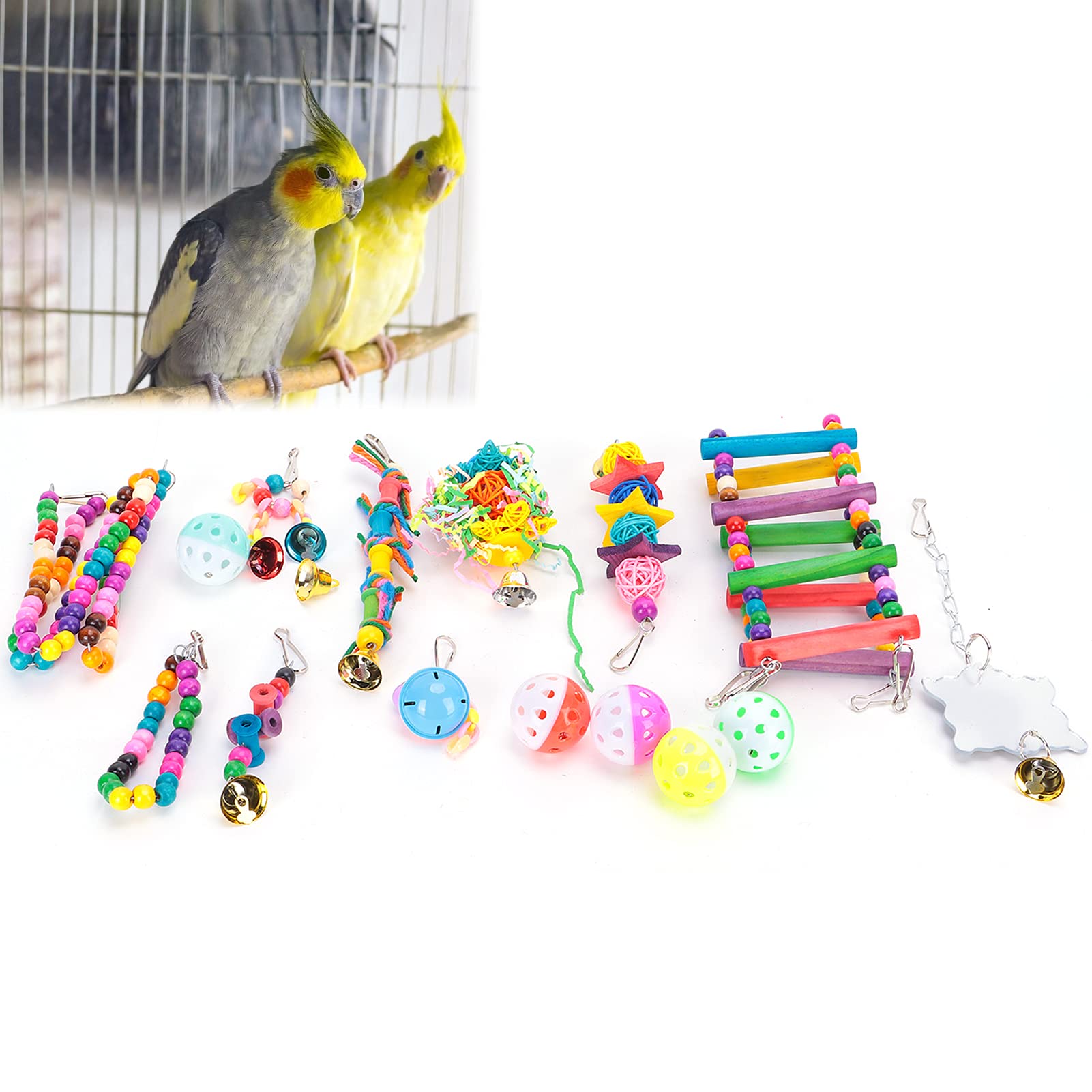 15 Packungen Vogelschaukelspielzeug, Papageien, Kauspielzeug zum Aufhängen, mit Glöckchen, Leiterperlen zum Beißen und Spielen