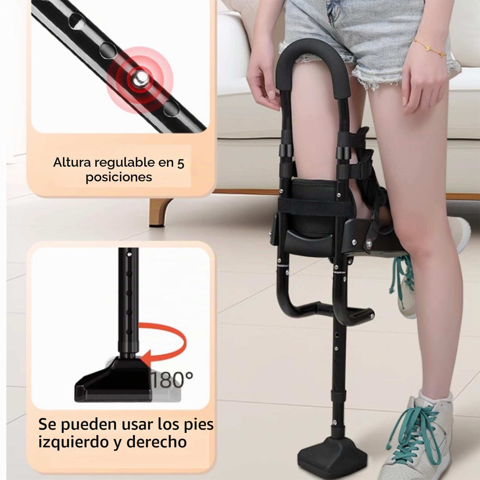 Muleta De Rodilla Ajustable De Manos Libres, Muleta Telescópica De Una Sola Pierna Manos Libres, Rodilla Antideslizante Alternativa A Las Muletas Soporte para Caminar para Fracturas De Tobillo