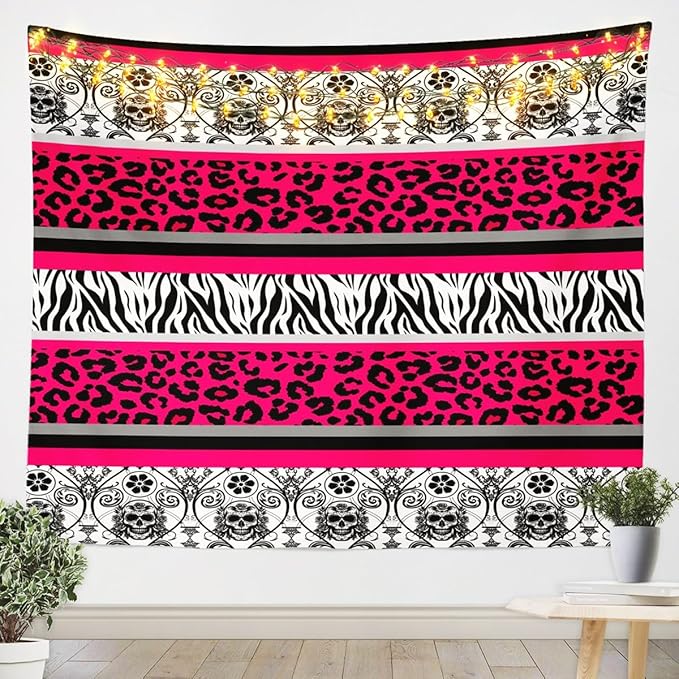 Feelyou Zebra Leopard Stripes Wall Hanging Black Damask Wall Blanket Kids Black Damask Tapestry Exotic Sugar Skull Wall Art XLarge 70