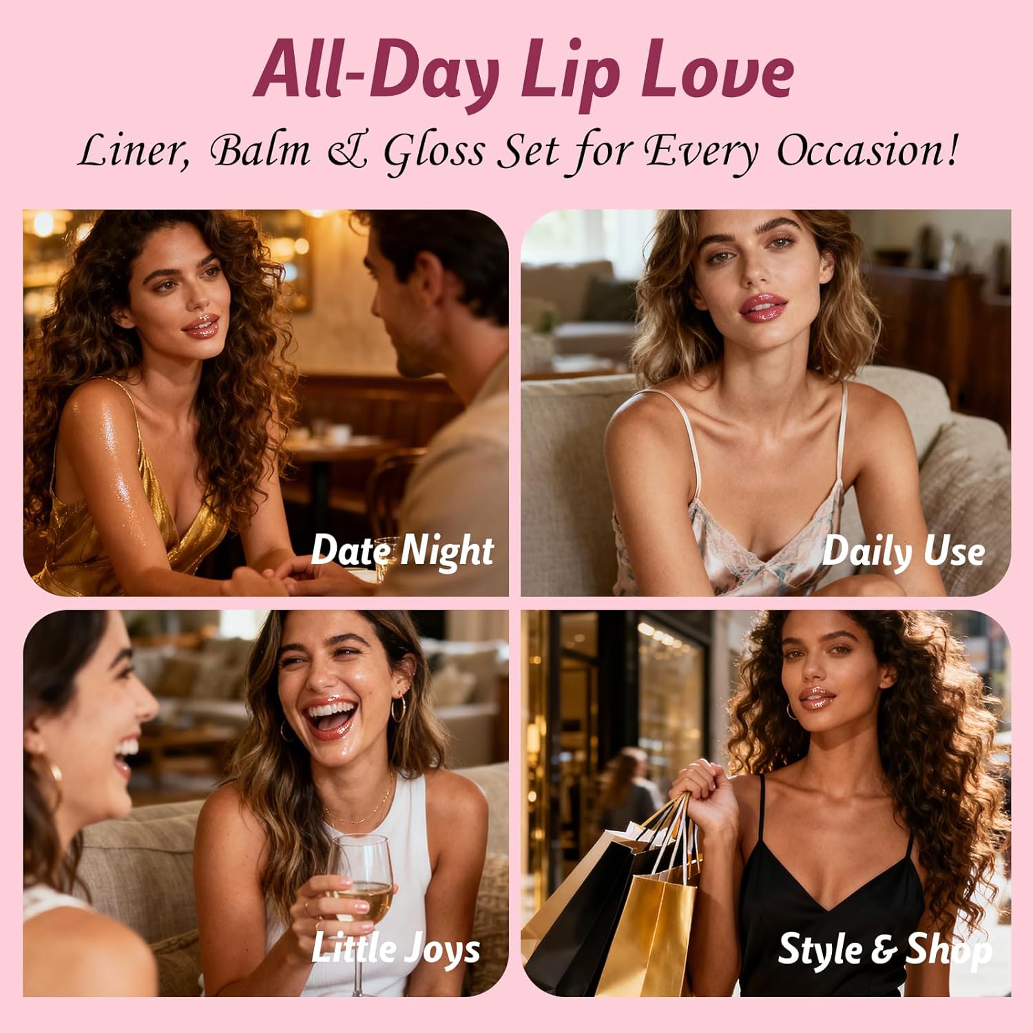 3PCS Lip Combo Set - Matte Lip Liner Pencil + Hydrating Tinted Lip Balm + Juicy Lip Gloss Tint, Non-Sticky, Long-Lasting, High Pigment Lip Makeup Kit (Berry Mousse Set) - Image 7