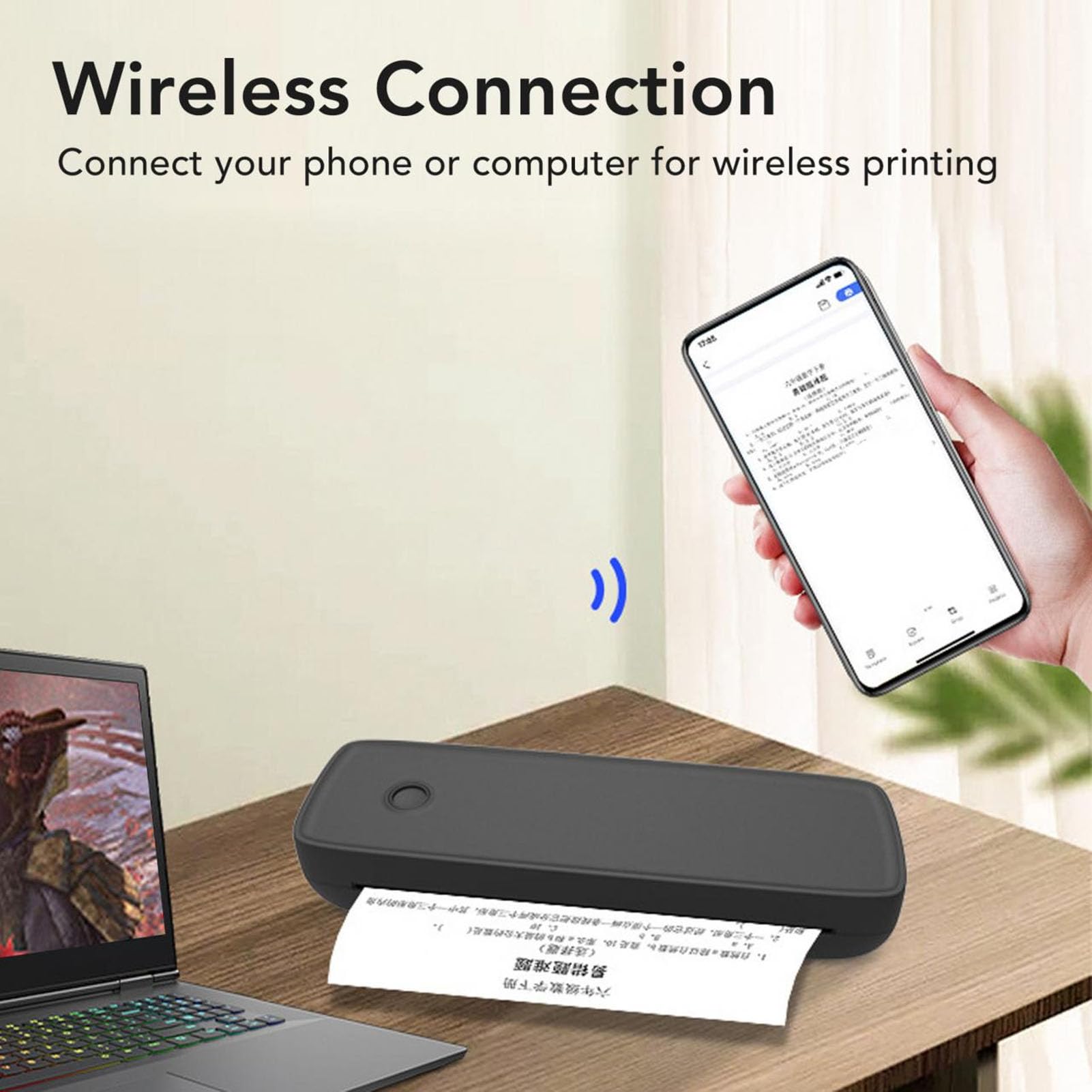 Sxhlseller Stampante Portatile A4 per Viaggi, Stampante Termica Cordless Risoluzione 200 Dpi, Macchina da Stampa Senza Inchiostro Bluetooth per Smartphone, Ufficio, Casa, Scuola