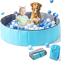 Hikiddy 44 Inch Large Ball Pit for Toddlers - Foldable Baby Pool with Safety Playmat, Holds 1000+ Balls, Indoor Outdoor Play for Kids & Dogs (Blue, Balls Not Included)