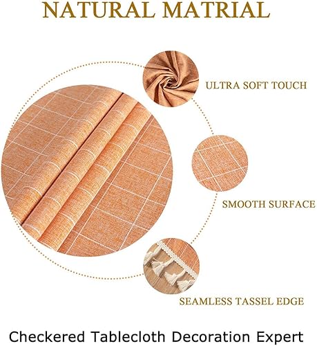 Miniatura 6 de ShinyBeauty Mantel rectangular de algodón, sin arrugas, a prueba de polvo, mantel de diseño a cuadros, lino de algodón pesado, 55 x 86 pulgadas,
