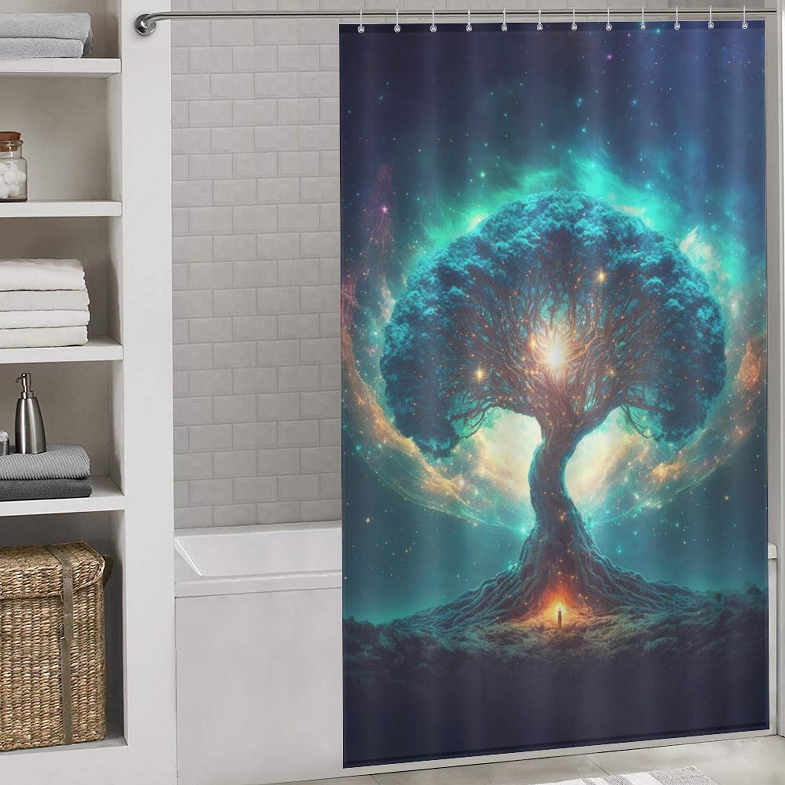 Rideau de douche arbre magique anti-éclaboussures avec 12 crochets pour sol toujours sec