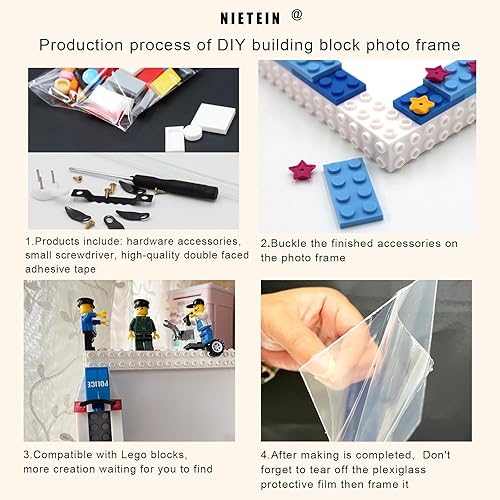 Miniatura 4 de NIETEIN Marco de fotos de dinosaurio lindo para niños, divertido bloque de construcción para niños, kit de creación de marcos de fotos para