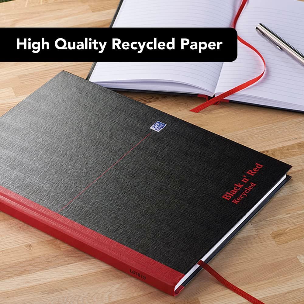 Oxford Black n' Red A4 Hardback Casebound Recycled Notebook, Ruled, 192 Page, 1 Notebook