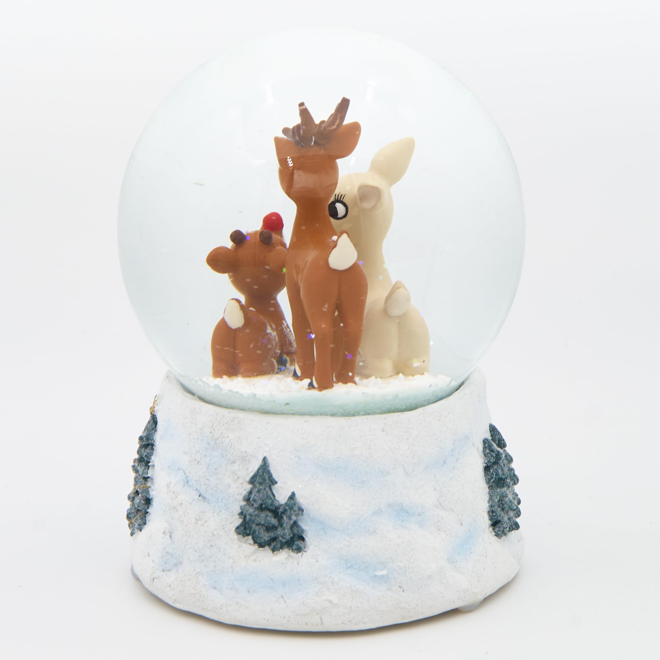 Roman, Boule à neige musicale illuminée de 100 mm Rudolph et famille | Nez éclairé par LED | Joue « Rudolph le renne au nez rouge » | Décoration de Noël