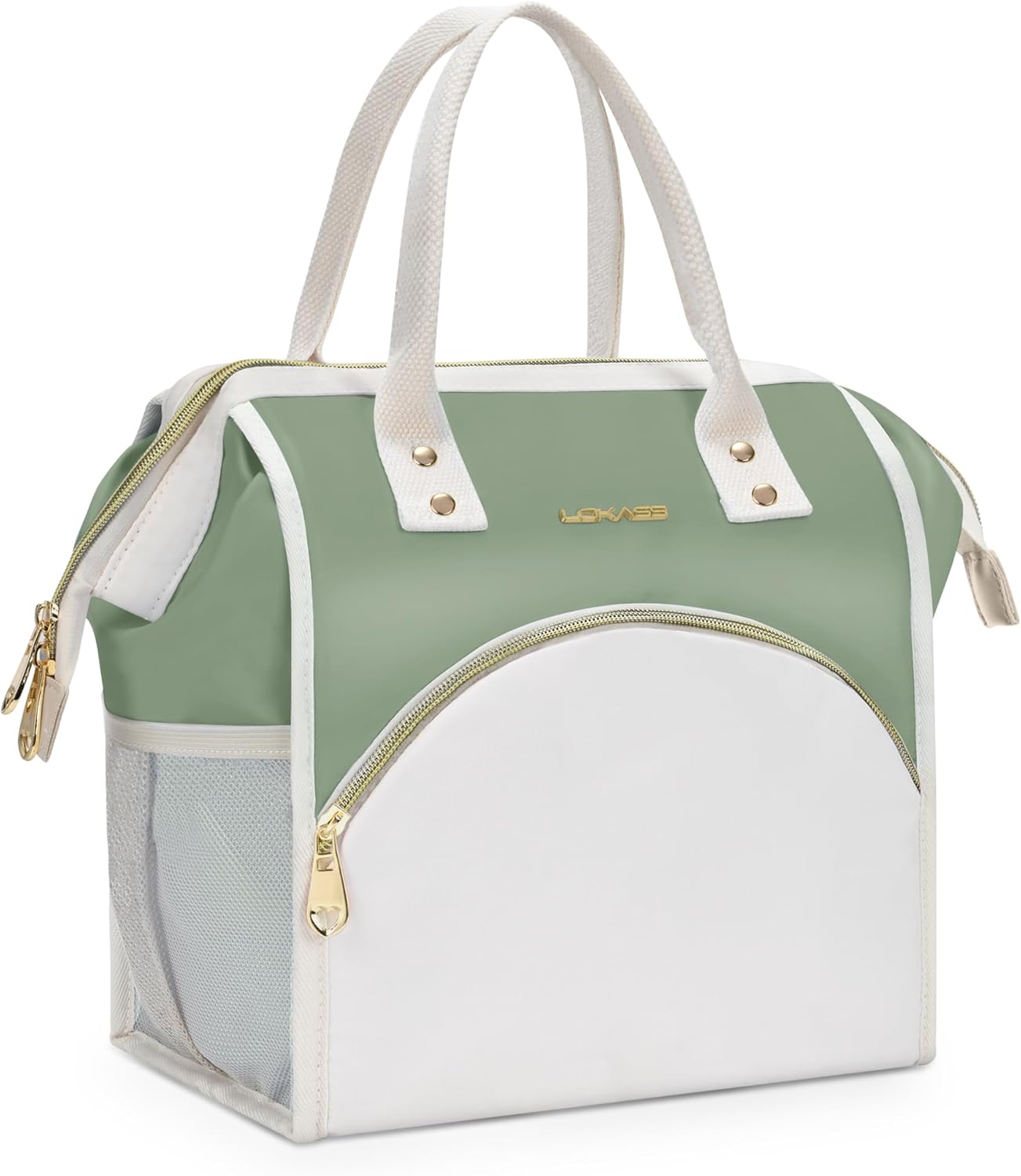 LOKASS Lunch Bag Women Insulated Lunch Box, Wide-Open Lunch Tote Bag Leak-proof Cooler Bag for Work Picnic-?Olive Green? Polyester-Light Green