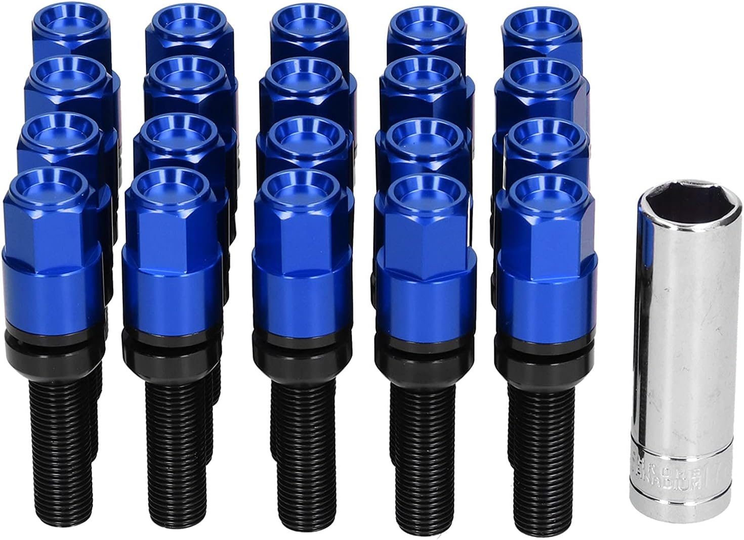 Extended Lug Bolts, 20PCS M14x1.5 28mm Thread Compatible with Universal Car, Steel Wheel Bolt Set, Lug Bolt Sleeve Kit (Blue)