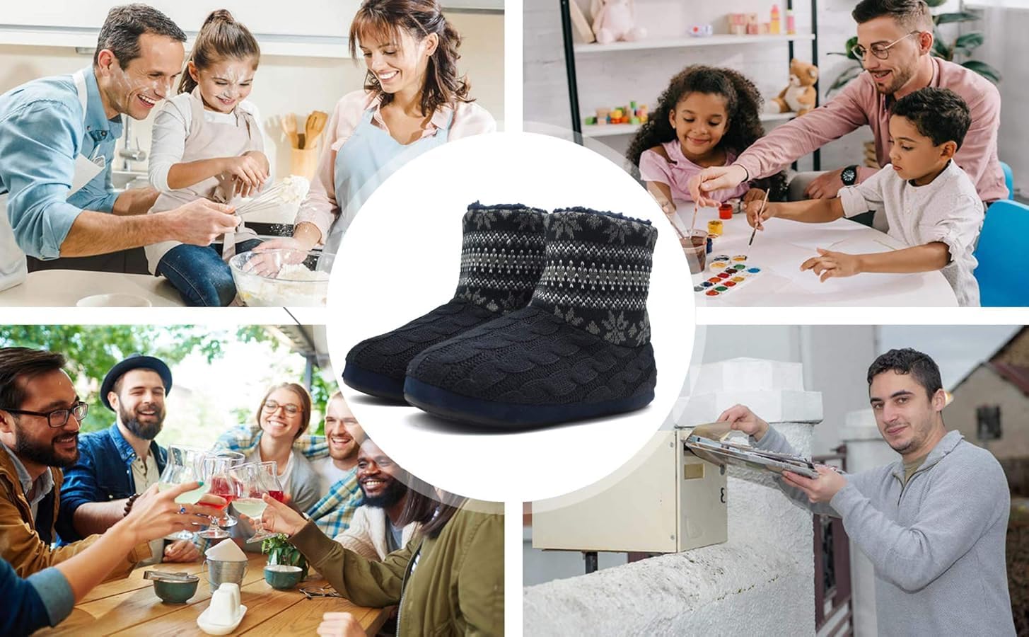 KuaiLu Pantofole Stivaletto Uomo Invernali Chiuse a Maglia Stitch Memory Foam Ciabatte Stivaletti Comode Calde Pelose Peluche Lana Cotta Antiscivolo Scarpe da Casa