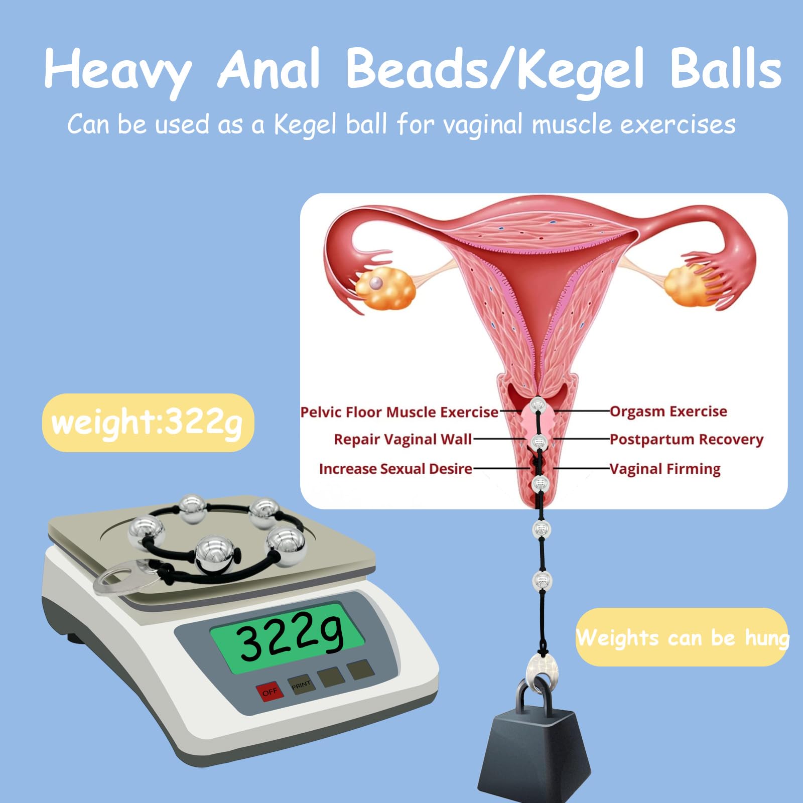 Metal Anal Balls, Stainless Steel Anal Sex Beads Butt Plug Bead with 5 Metal Balls String Rope BDSM Toys Vaginal Dialator Spreader Masturbation Anal Beeds Training for Women Men Beginner (Silver): Solid Beads silicone rope