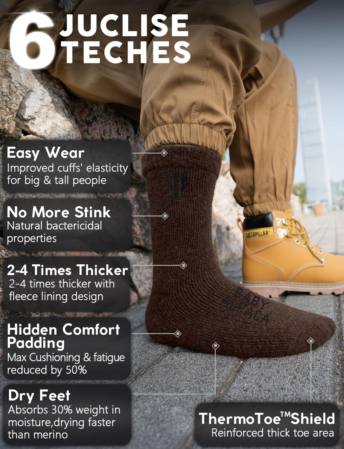 Juclise Alpaca Wool Crew Socks Men and Women,Thick Thermal Winter Cold Weather Hunting Hiking,Moisture Wicking Cushioned