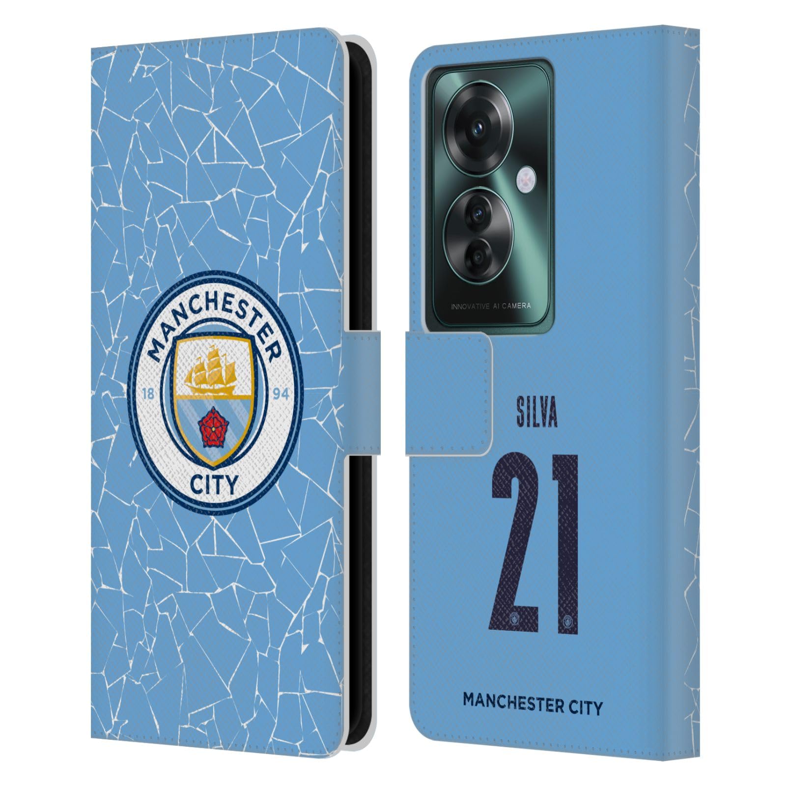 Head Case Designs Officially Licensed Manchester City Man City FC David Silva 2020/21 Players Home Kit Group 1 Leather Wallet Case Compatible with Oppo Reno11 F 5G / F25 Pro 5G