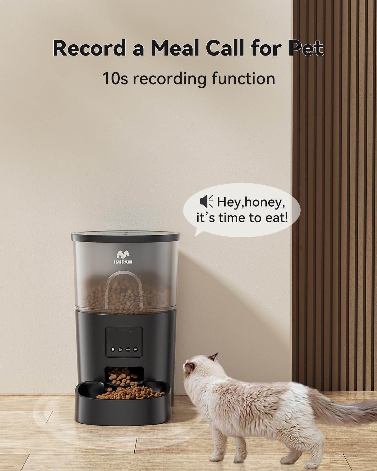 IMIPAW Automatic Cat Food Dispenser, WiFi Cat Feeder with APP Control for Pet Dry Food, Timed Pet Feeder Programmable with 10s Meal Call, Dual Power Supply, Slow Feeder for Cats & Small Dogs, Black