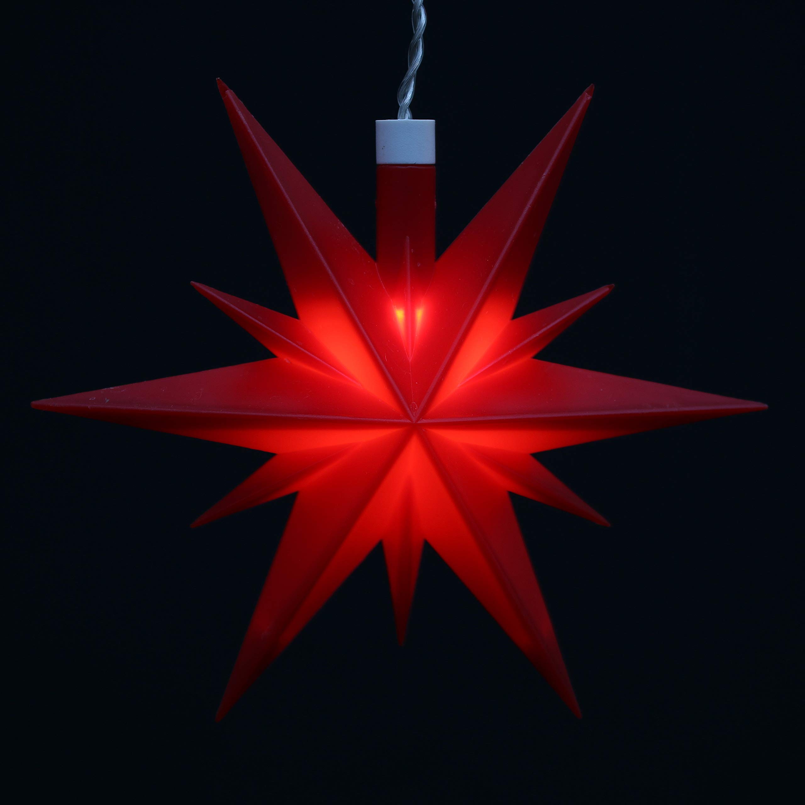 Dekohelden24 3er Set Weihnachtssterne aus Kunststoff in rot, gelb und Weiss, inkl. LED Beleuchtung und Adapter, für Innen und Außen geeignet. Maße je Stern L/B/H: 13,5 x 5,5 x 12 cm.