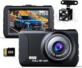 Dash Camera, Front and Rear Camera, 3-inch LCD Screen, 1296PX1080 Full HD, 170° Wide Angle, Small Dash Camera, 32gb Card Included, HDR/WDR Image Correction Technology, Engine Linking,