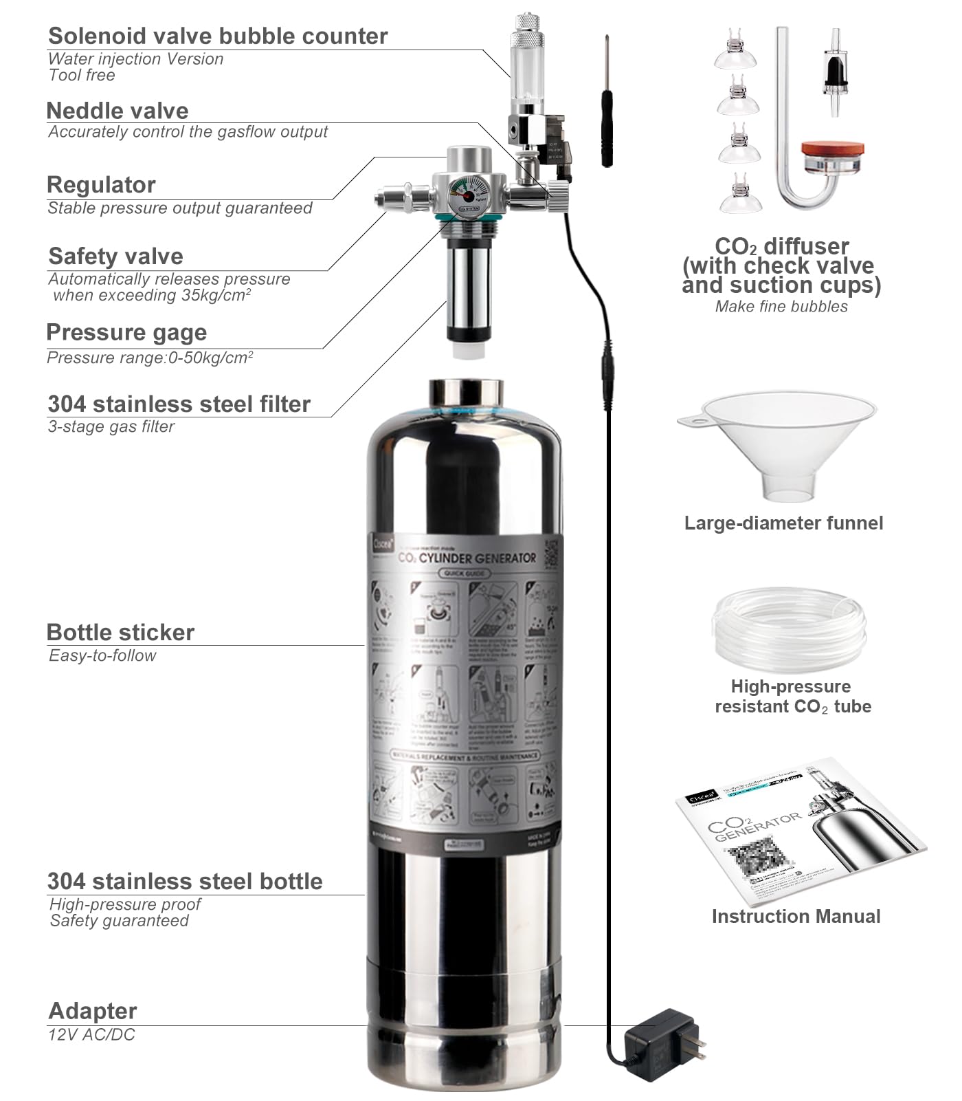 Amazon.com : Clscea 2.4 L Aquarium CO2 System Generator Carbon
