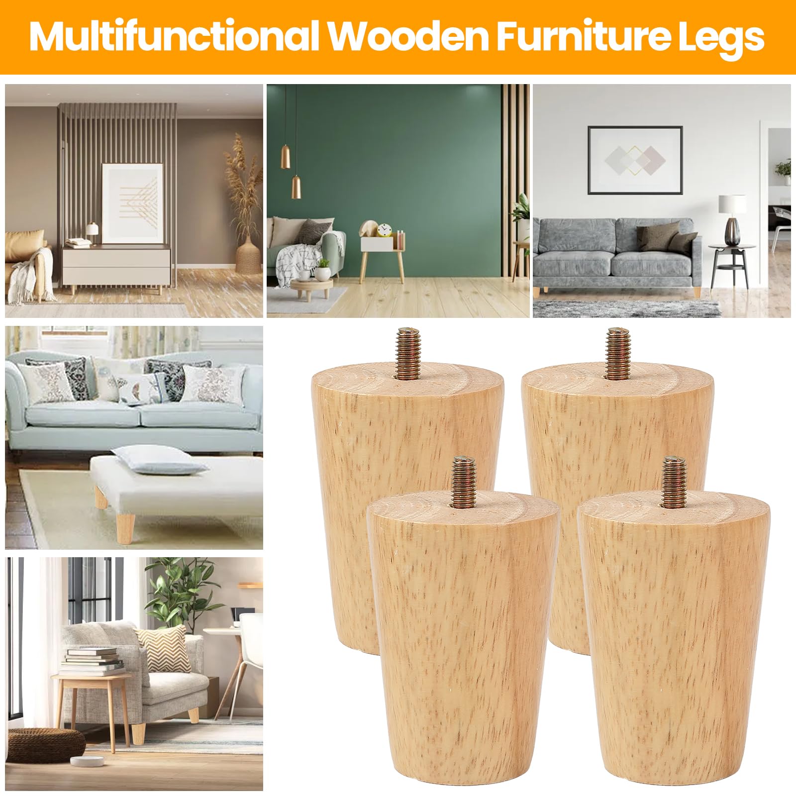 Luabue 3 inch Sofa Legs Set of 4 Wooden Furniture Legs 8cm Solid Wood Ottoman Leg Cabinet Feet Couch Leg Sofa Feet Replacement with Anti-Slip Floor Protection Pad & Screws for Couch TV Stand - Image 4