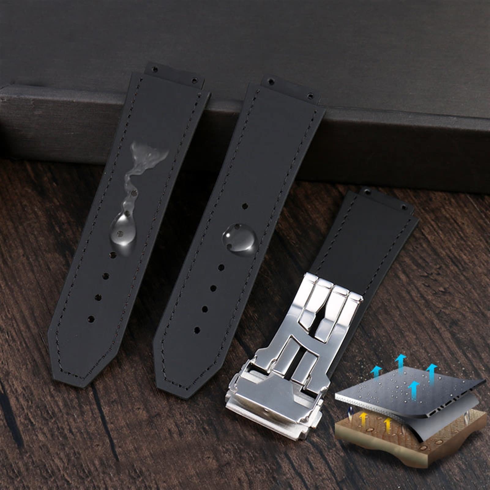 Cinturino in vera pelle di mucca 25 x 19 mm per HUBLOT Classic Fusion Universe Big Bang Series da uomo, cinturino per orologio con fibbia a farfalla