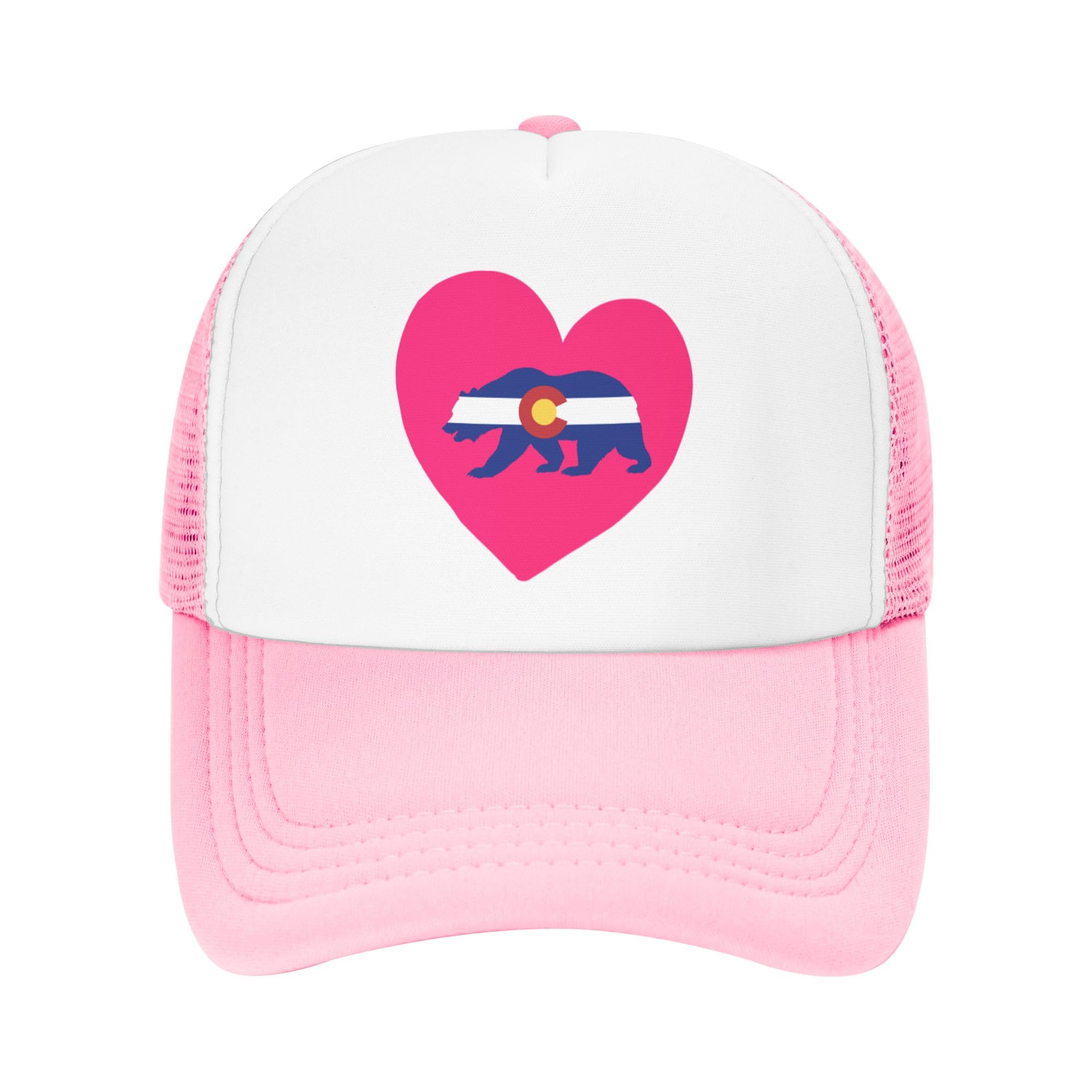 Colorado Flag Bear Lightweight Mesh Baseball Hat Fishing Sun Cap Outdoor Casual Cap Pink