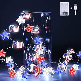 Amazon.com: Lecone 20FT 60LED Red White Blue & Flag Patriotic LED ...