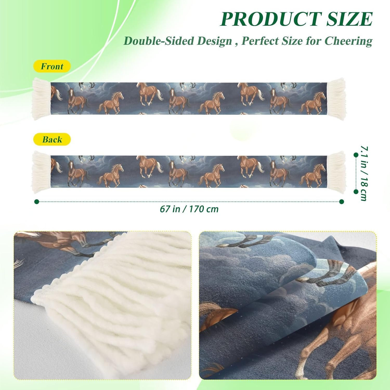 CHIFIGNO Brown Horse Sports Fan Scarf Sweat Towel, Soft Polyester Soccer Scarf, Quick Dry, Vibrant Print, Crowd Cheering Accessory